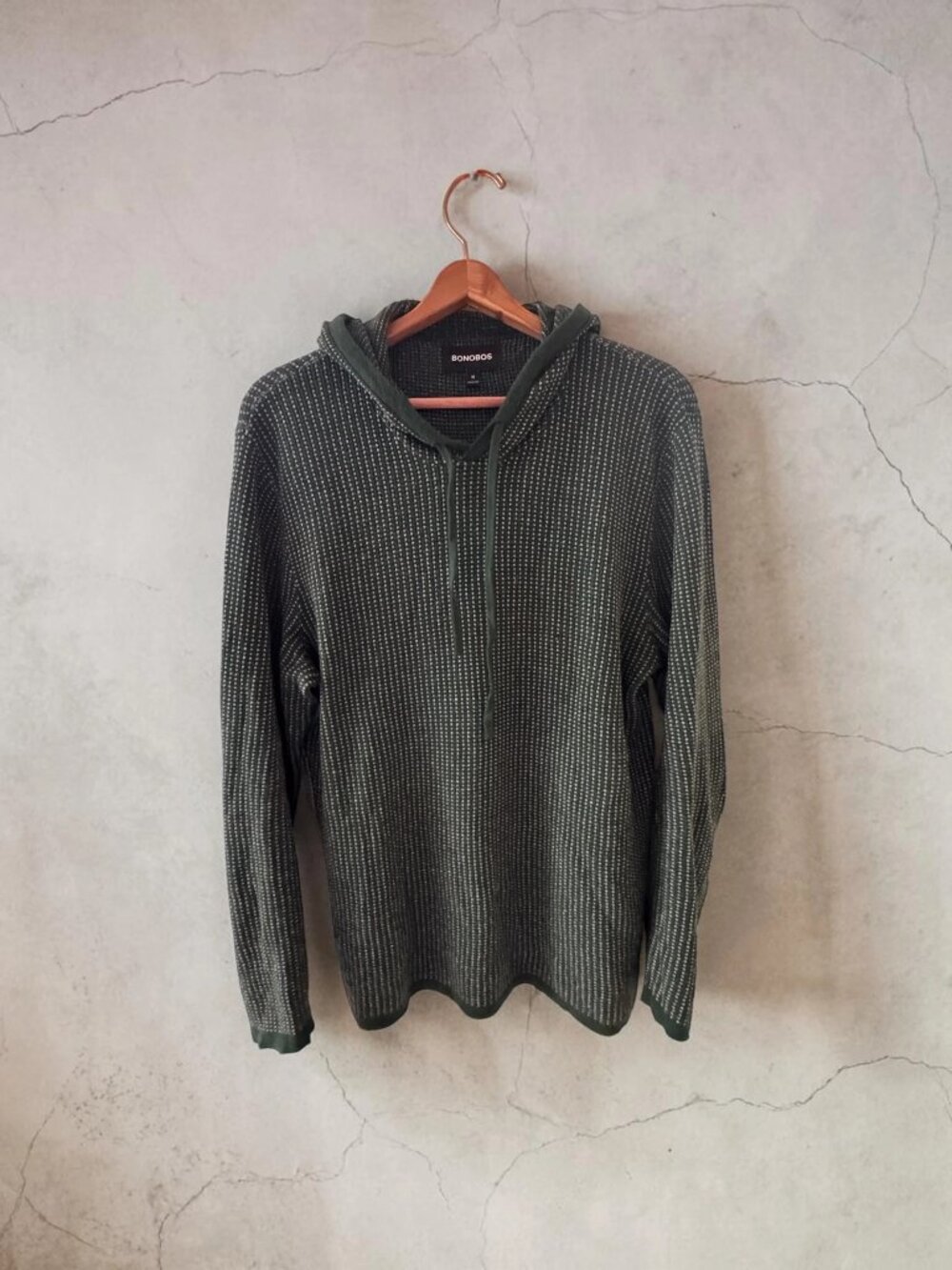 Bonobos Cotton Cashmere Waffle Knit Pullover Hoodie Men's Medium Forest Green